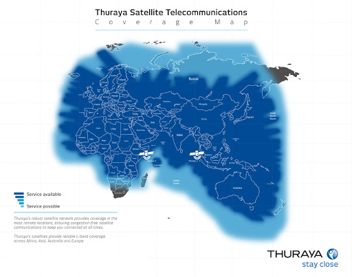 thuraya phone service network coverage map